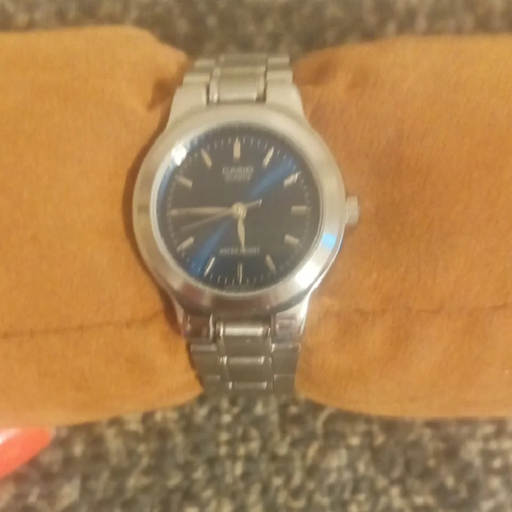 Casio Metallic Silver Watch with Deep Blue Dial